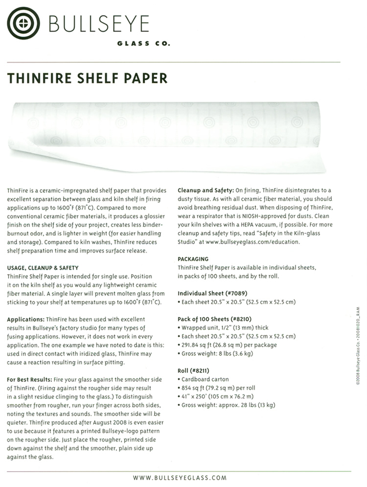 Bullseye  ThinFire Shelf Paper - 1 sheet - 20.5" x 20.5"